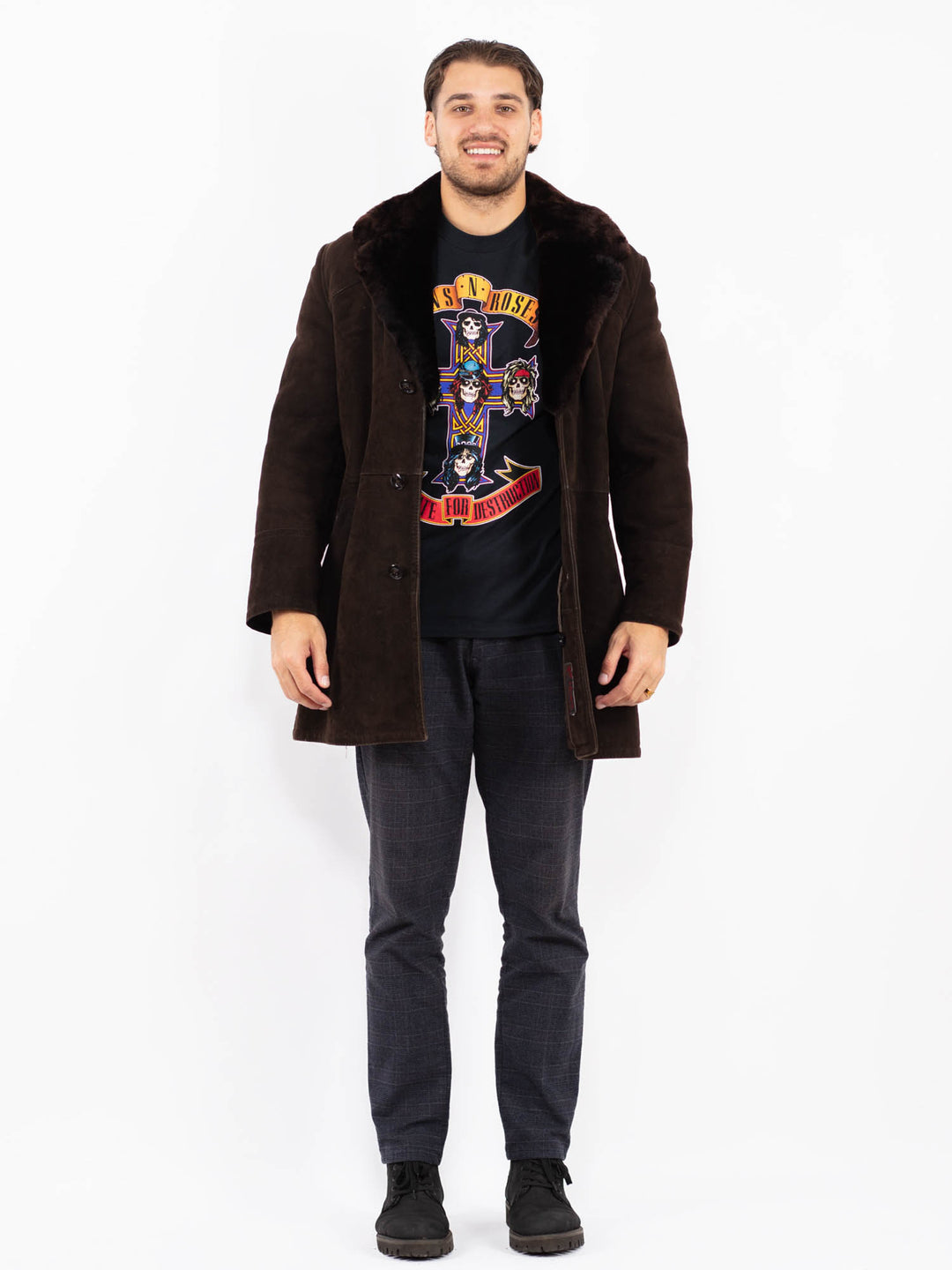 Vintage 70's Men Sheepskin Shearling Coat in BrownZ2356