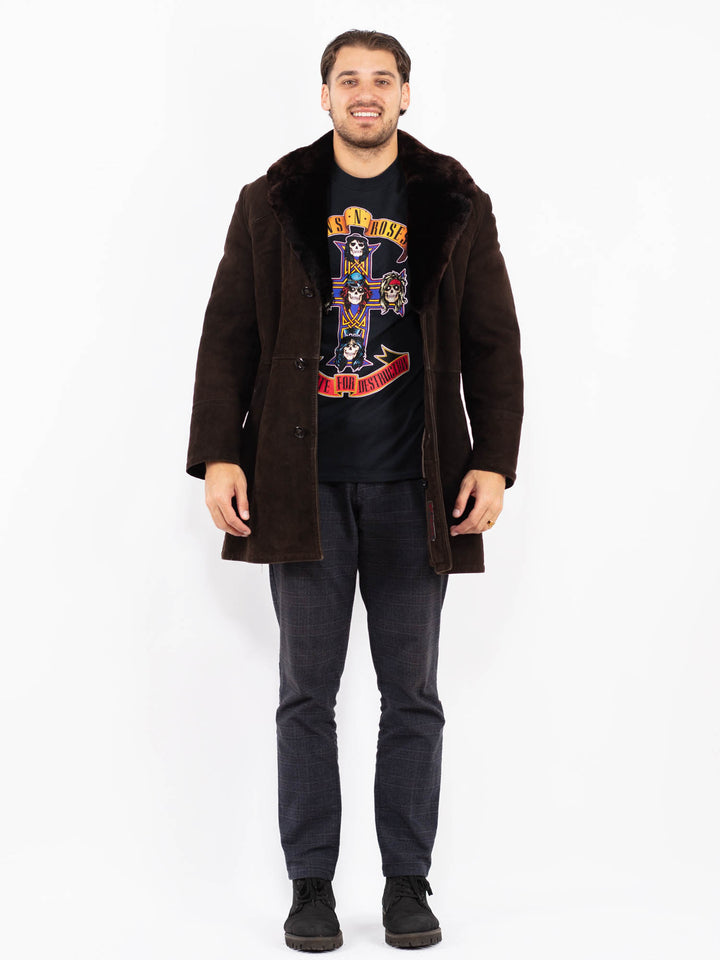 Vintage 70's Men Sheepskin Shearling Coat in BrownZ2356