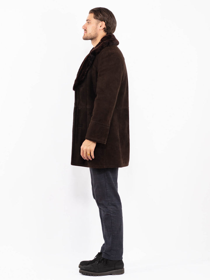 Vintage 70's Men Sheepskin Shearling Coat in BrownZ2356