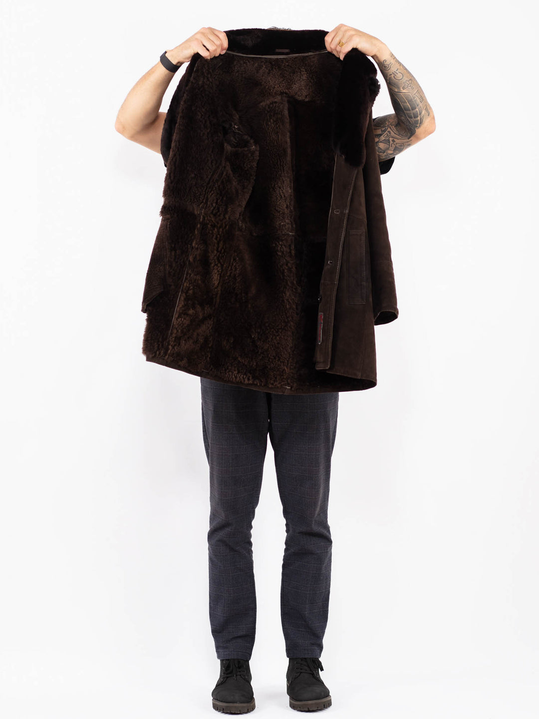 Vintage 70's Men Sheepskin Shearling Coat in BrownZ2356