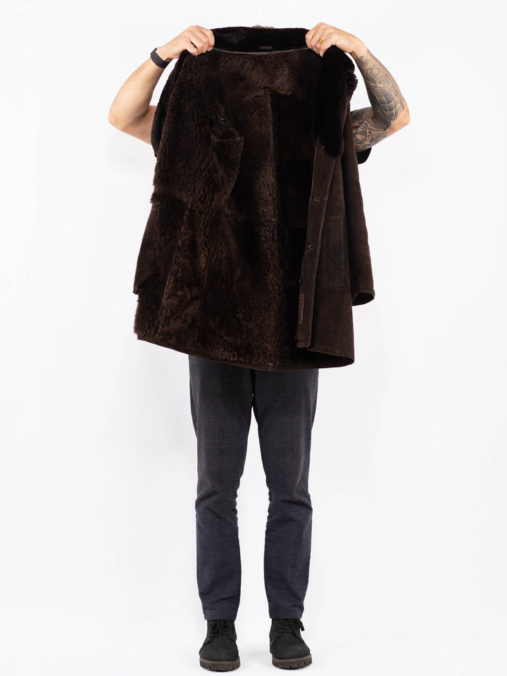 Vintage 70's Men Sheepskin Shearling Coat in BrownZ2356