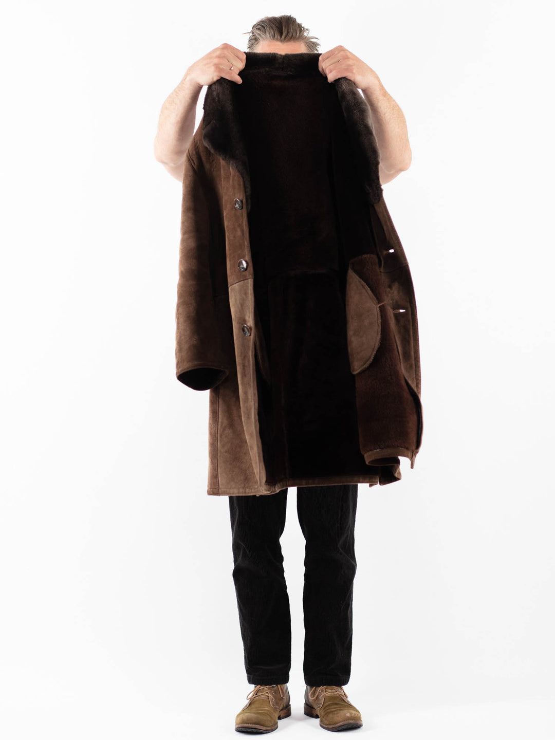 Vintage 70's Men Sheepskin Coat in BrownZ1819