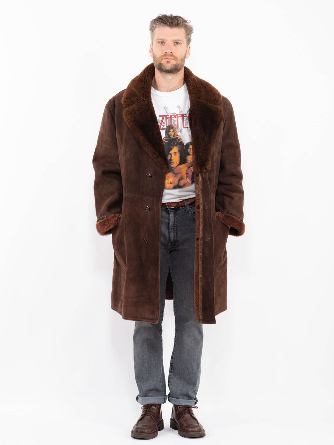 Vintage 70's Men Sheepskin Coat in BrownZ2272