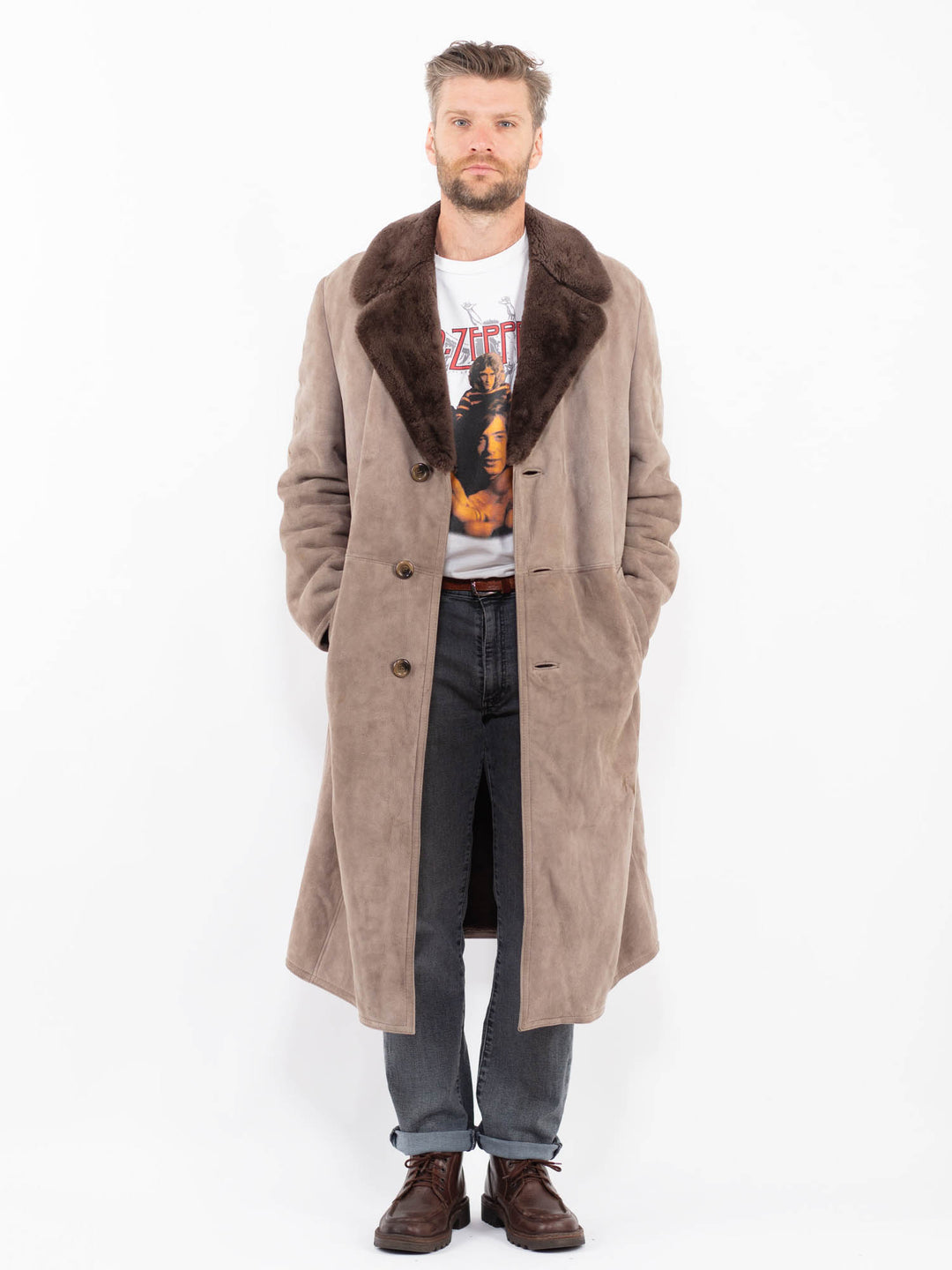 Vintage 70's Men Sheepskin Coat in BeigeZ2273