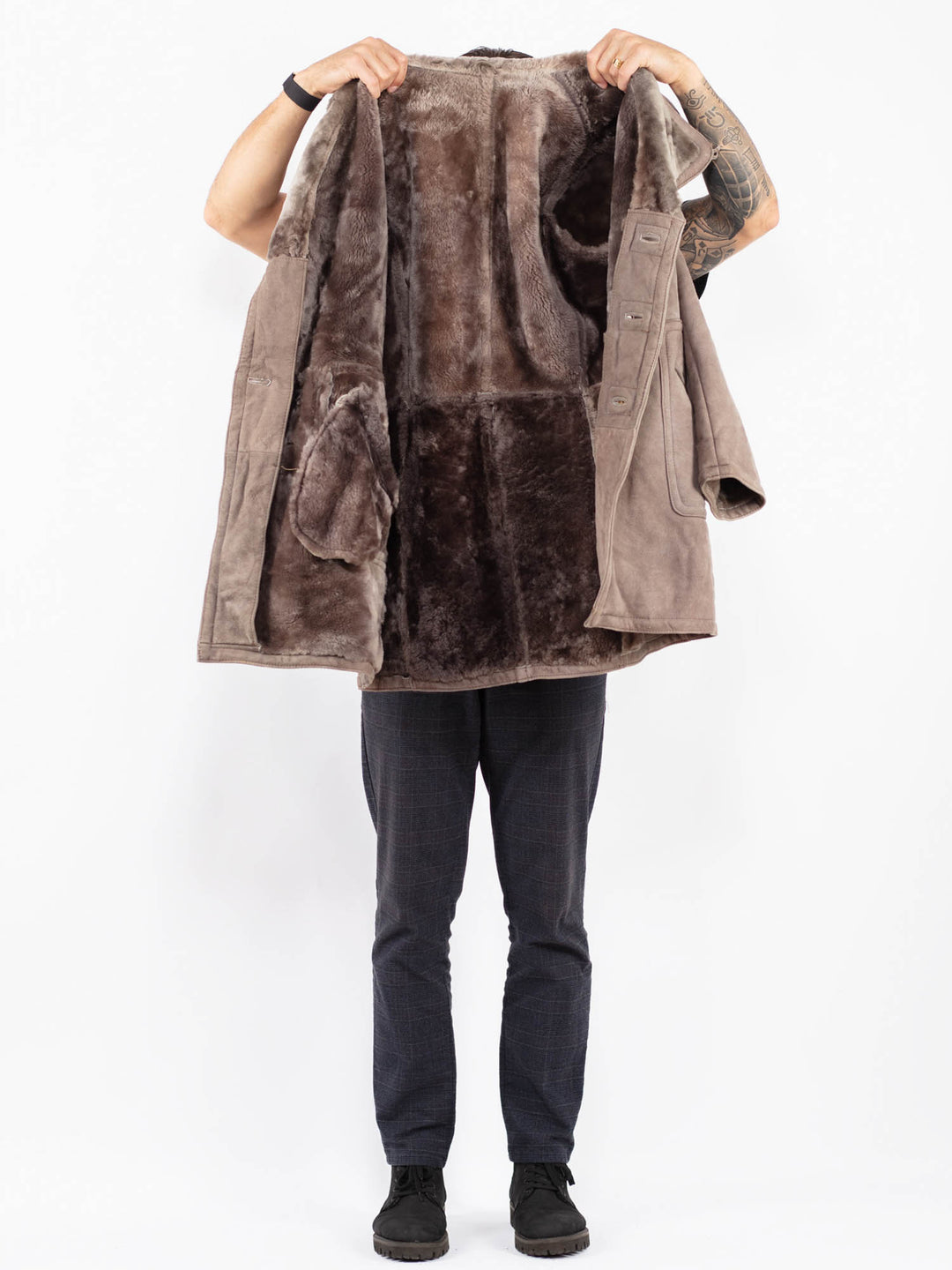 Vintage 70's Men Sheepskin Coat in GrayZ2364