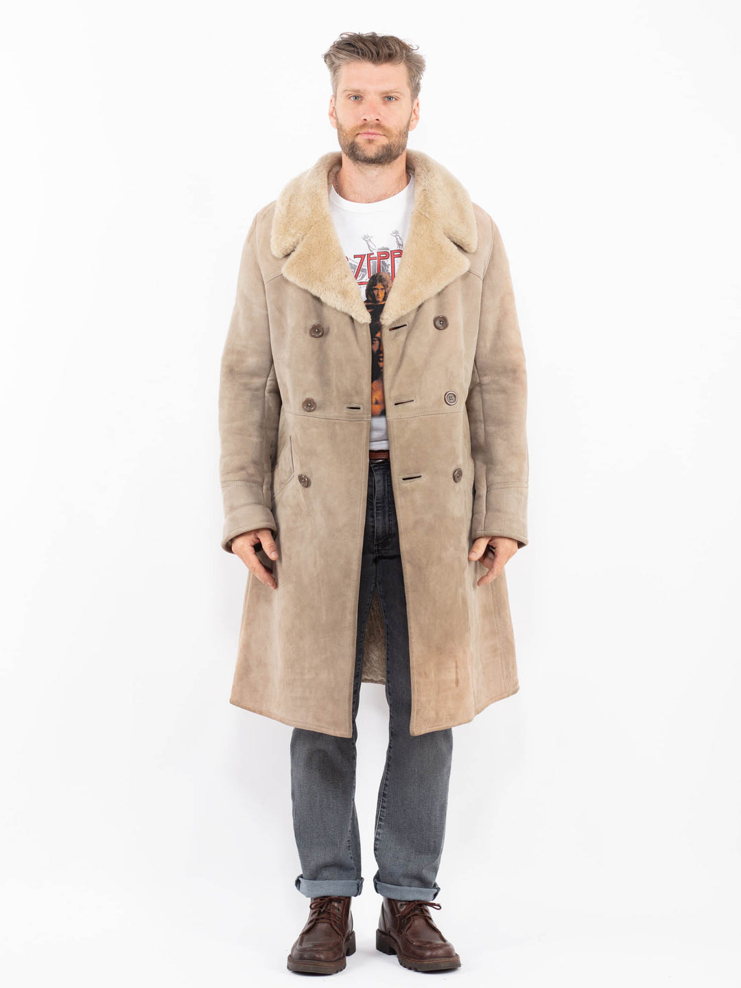 Vintage 70's Men Sheepskin Coat in BeigeZ2275