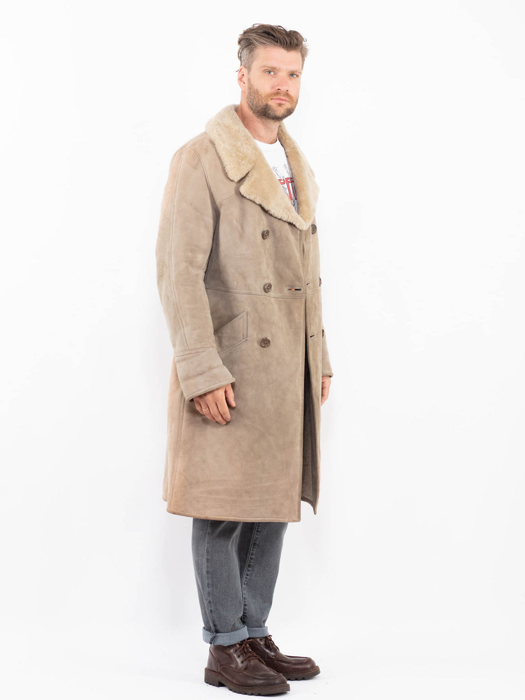 Vintage 70's Men Sheepskin Coat in BeigeZ2275