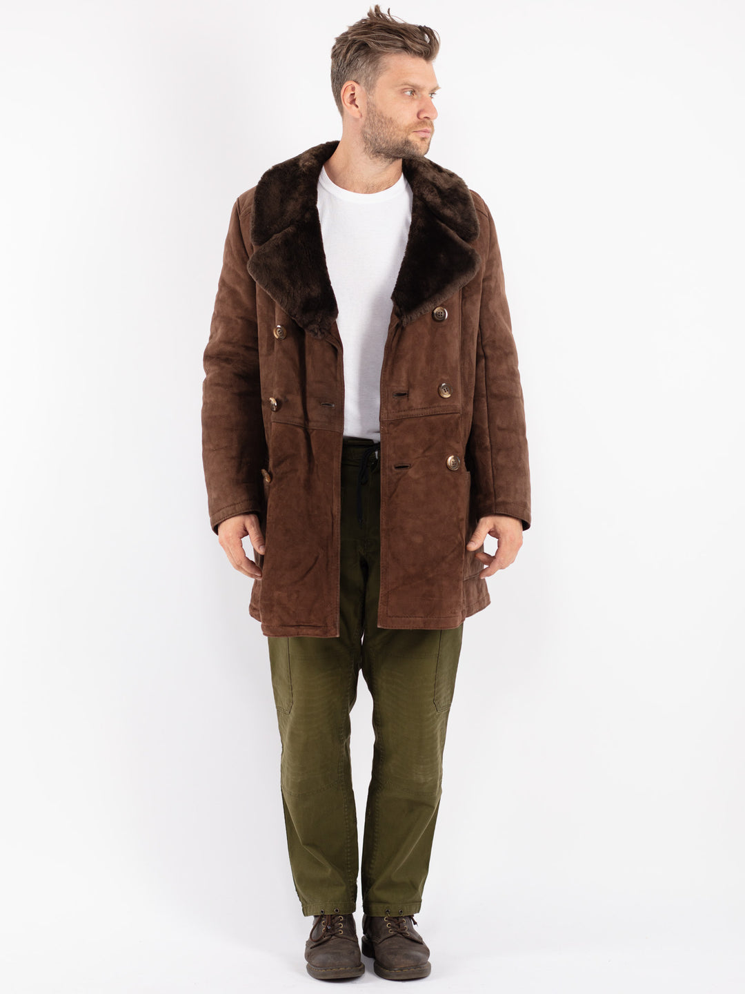 Vintage 70's Men Sheepskin Coat in Brown