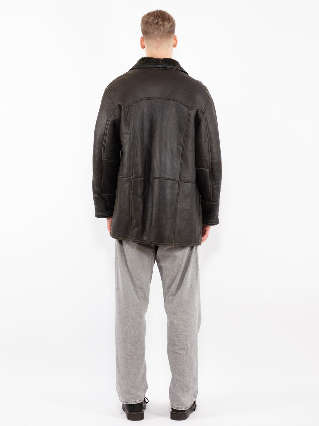 Vintage 70's Men Sheepskin Shearling Coat in Green