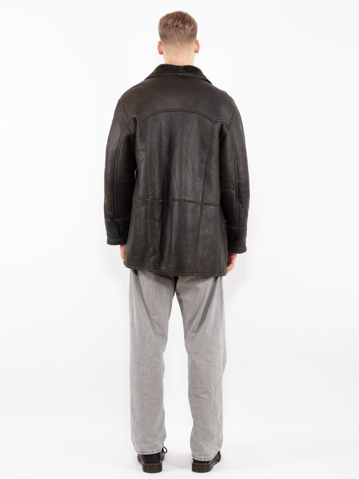 Vintage 70's Men Sheepskin Shearling Coat in Green