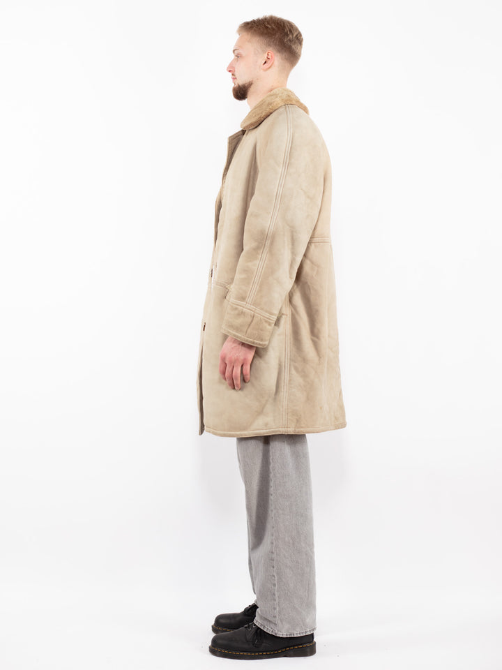 Vintage 70's Men Sheepskin Coat in Beige