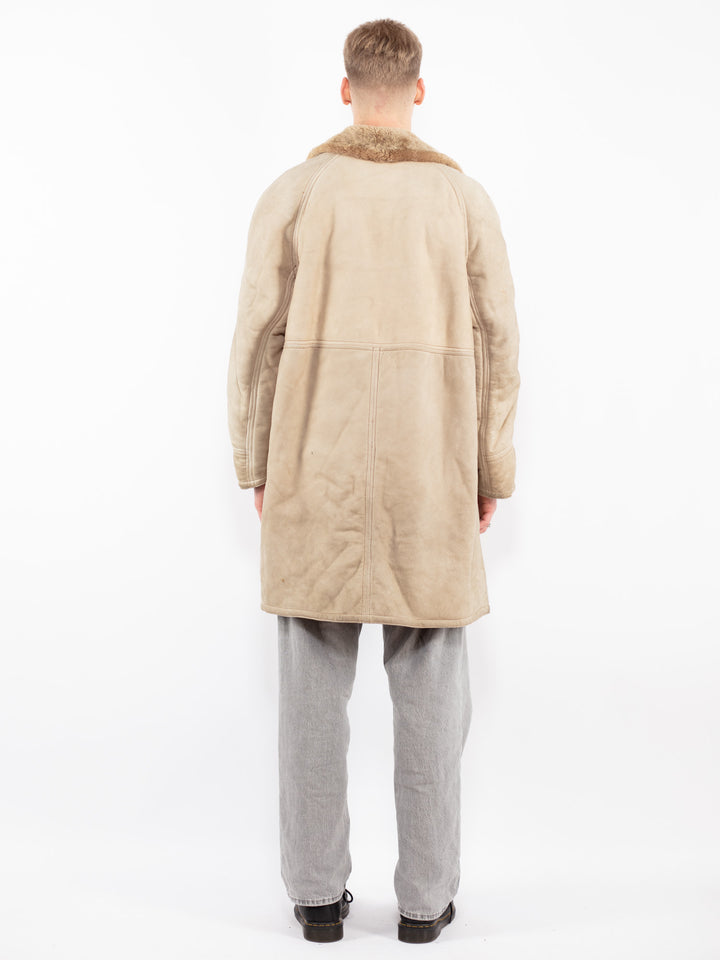 Vintage 70's Men Sheepskin Coat in Beige