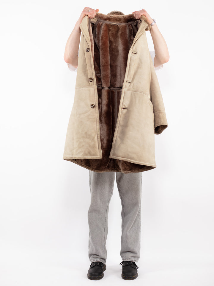Vintage 70's Men Sheepskin Coat in Beige