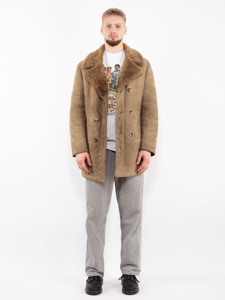 Vintage 70's Men Sheepskin Coat in Beige