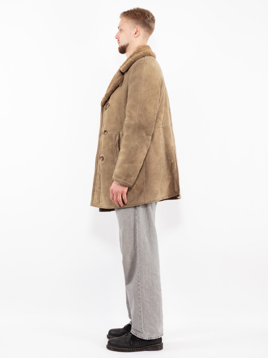 Vintage 70's Men Sheepskin Coat in Beige