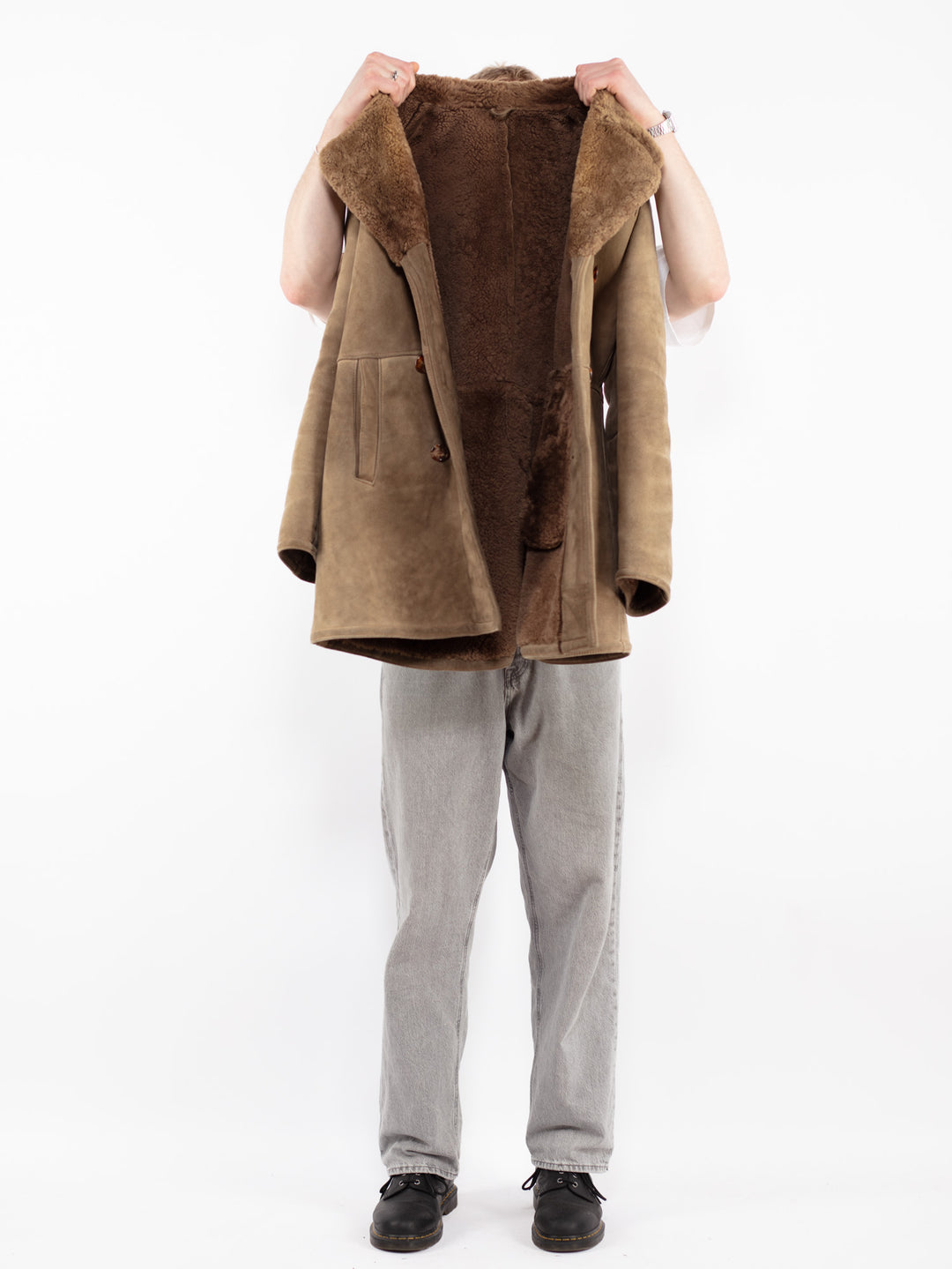 Vintage 70's Men Sheepskin Coat in Beige