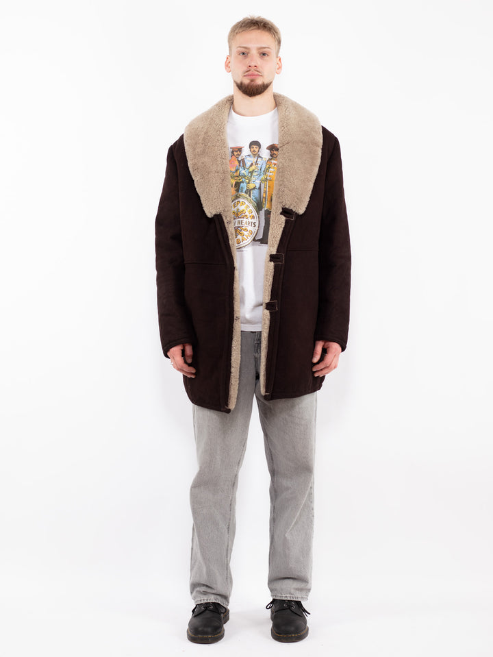 Vintage 70's Men Sheepskin Shearling Coat in Brown