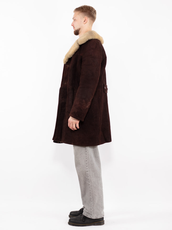 Vintage 70's Men Sheepskin Shearling Coat in Brown