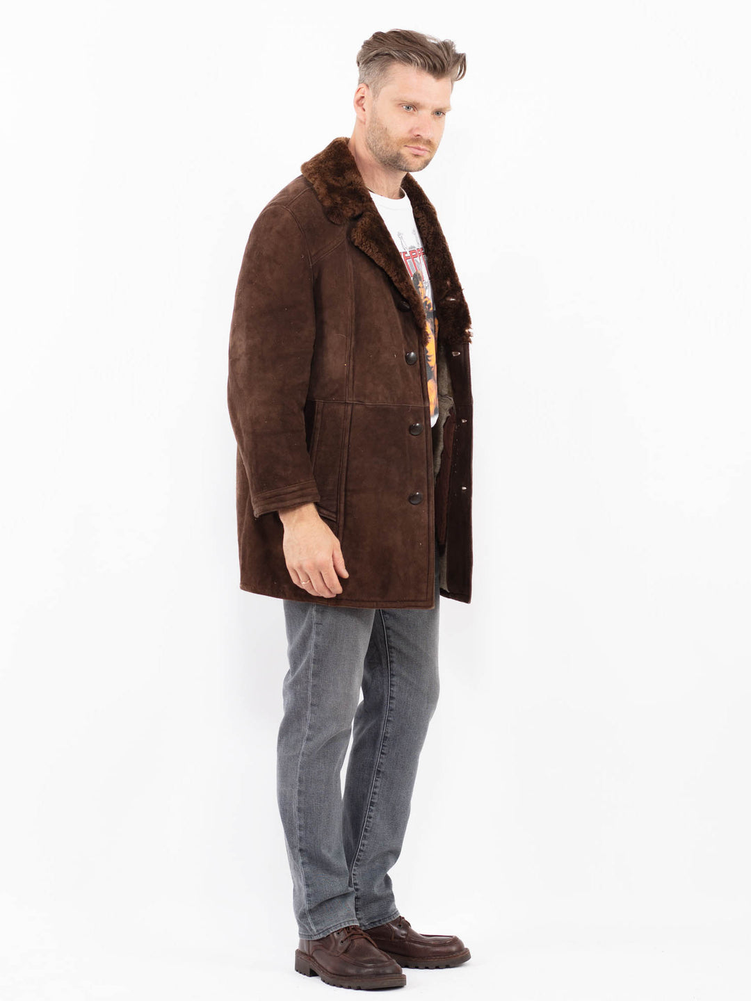 Vintage 70's Men Sheepskin Coat in BrownZ2078