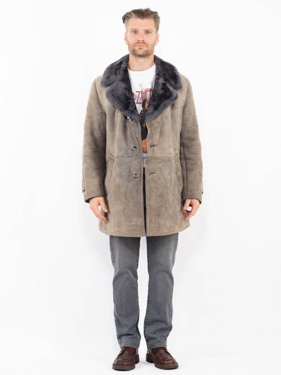 Vintage 70's Men Sheepskin Coat in GrayZ2080
