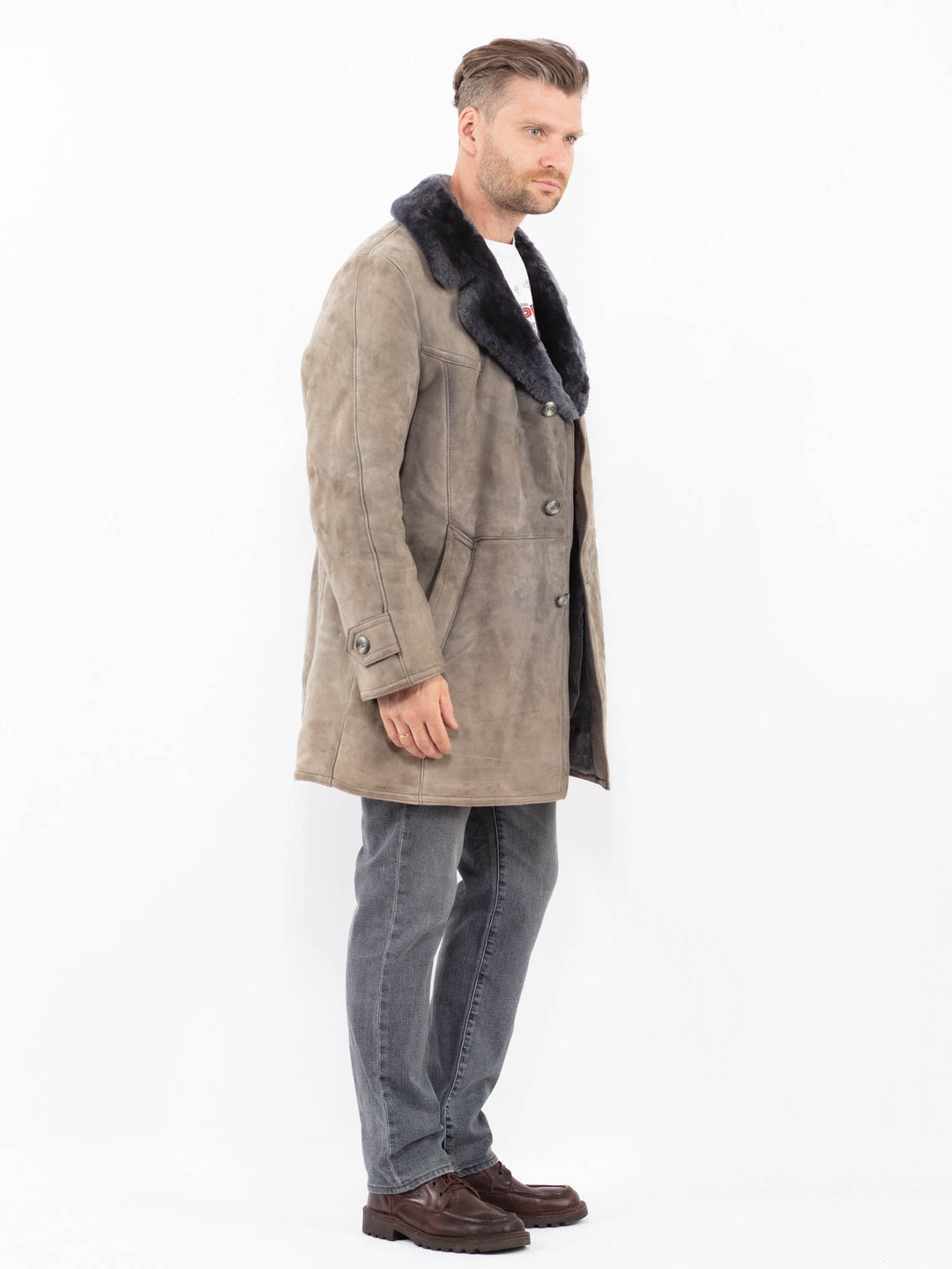 Vintage 70's Men Sheepskin Coat in GrayZ2080