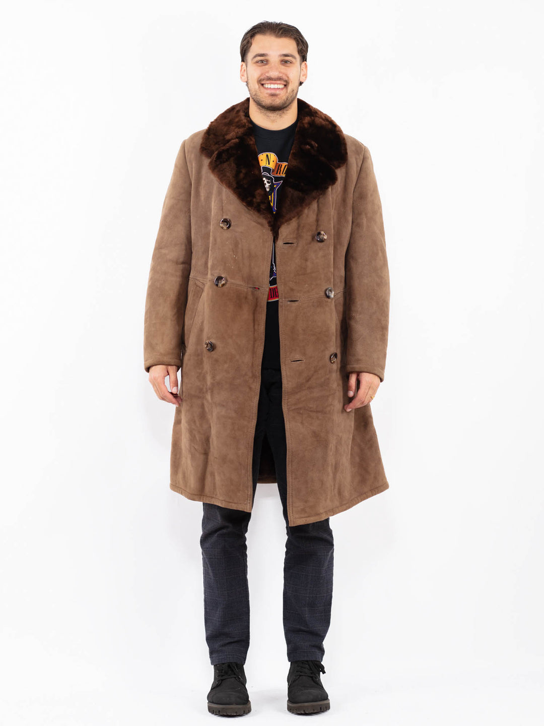 Vintage 70's Men Sheepskin Coat in BrownZ2401