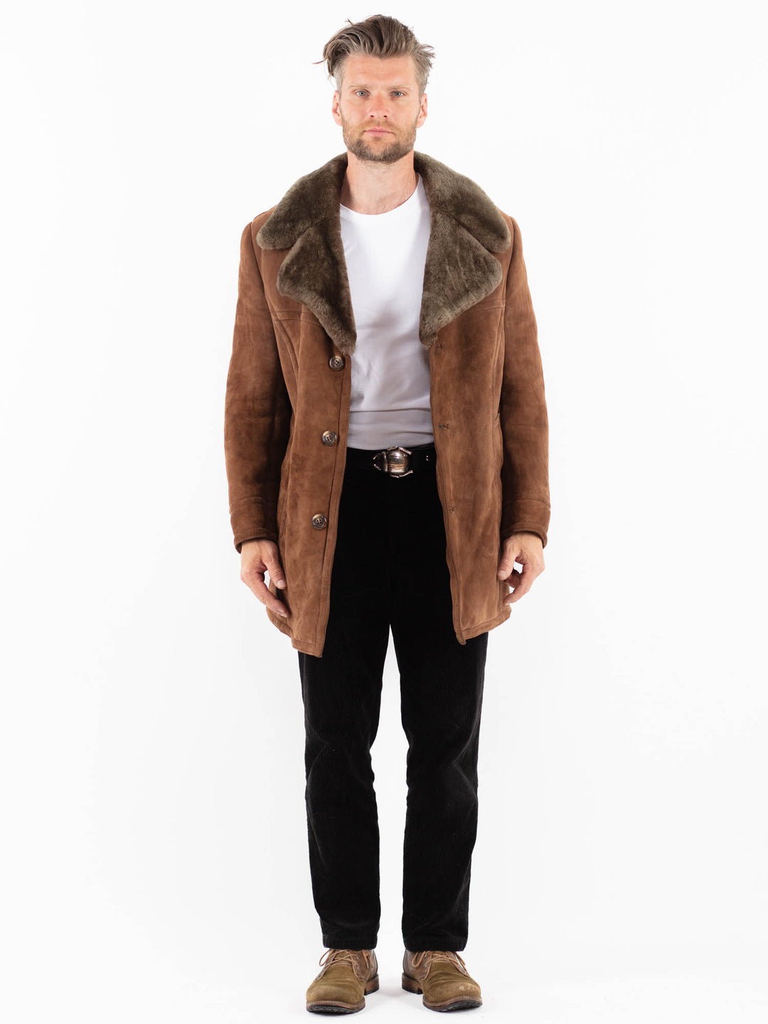 Vintage 70's Men Sheepskin Coat in BrownZ1864