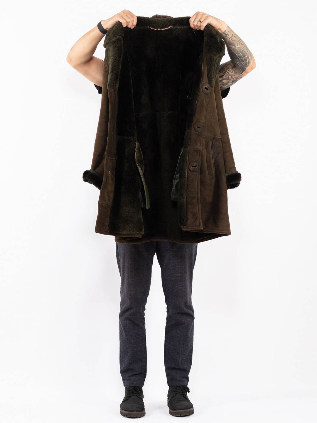 Vintage 70's Men Sheepskin Coat in GreenZ2405