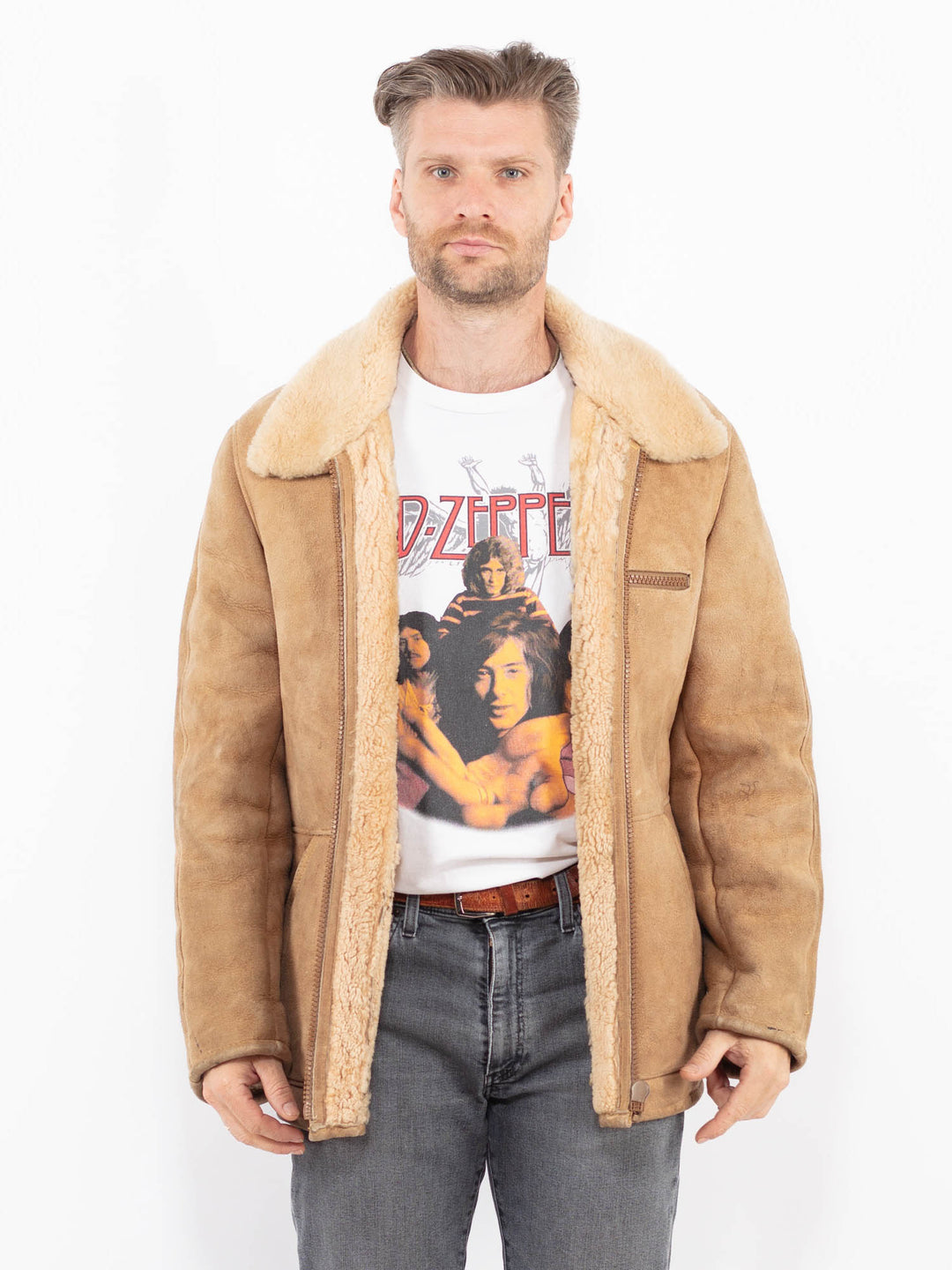 Vintage 70's Men Sheepskin Coat in BeigeZ2098