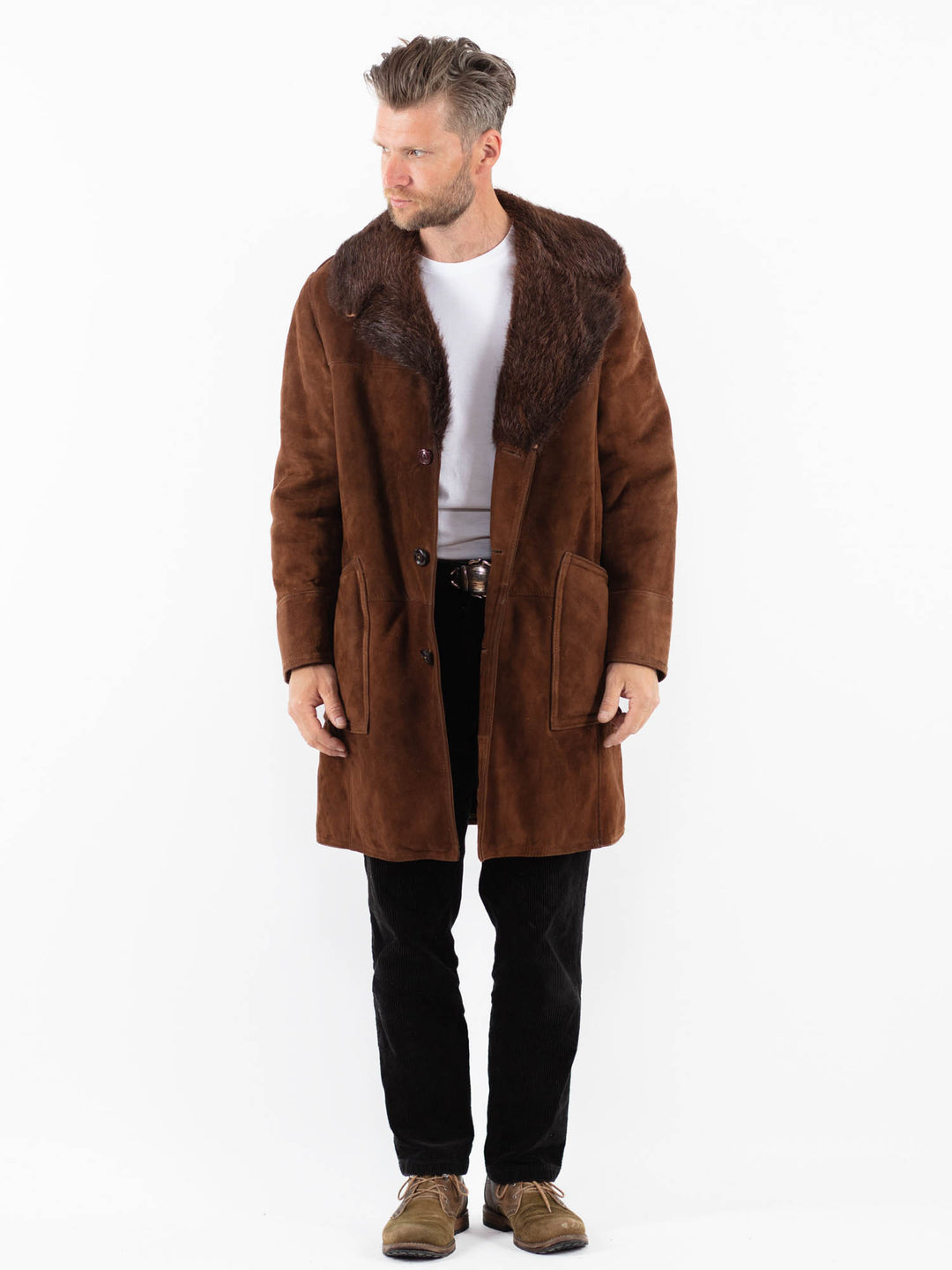 Vintage 70's Men Sheepskin Coat in BrownZ1882