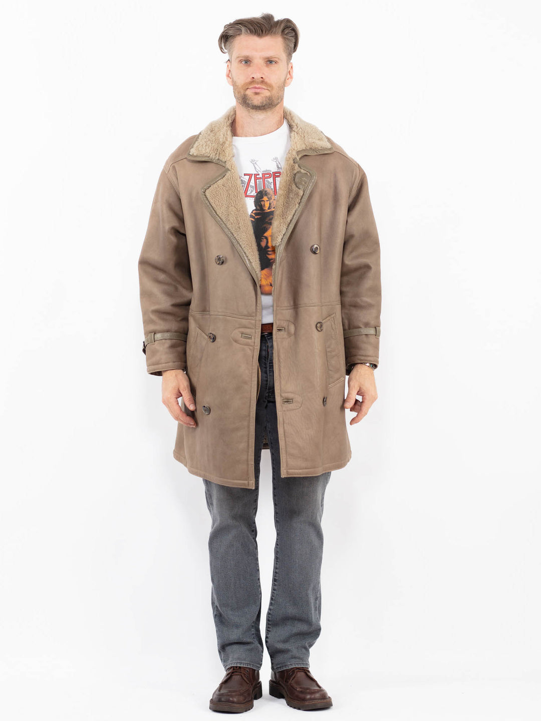 Vintage 70's Men Sheepskin Coat in BeigeZ2107