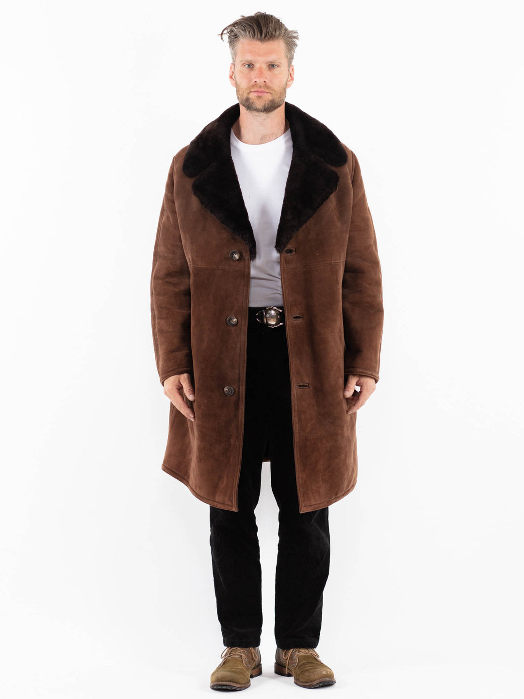 Vintage 70's Men Sheepskin Shearling Coat in BrownZ1885