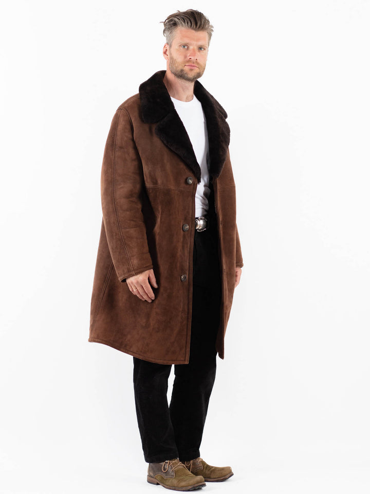 Vintage 70's Men Sheepskin Shearling Coat in BrownZ1885