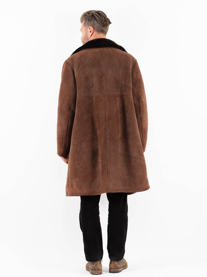 Vintage 70's Men Sheepskin Shearling Coat in BrownZ1885