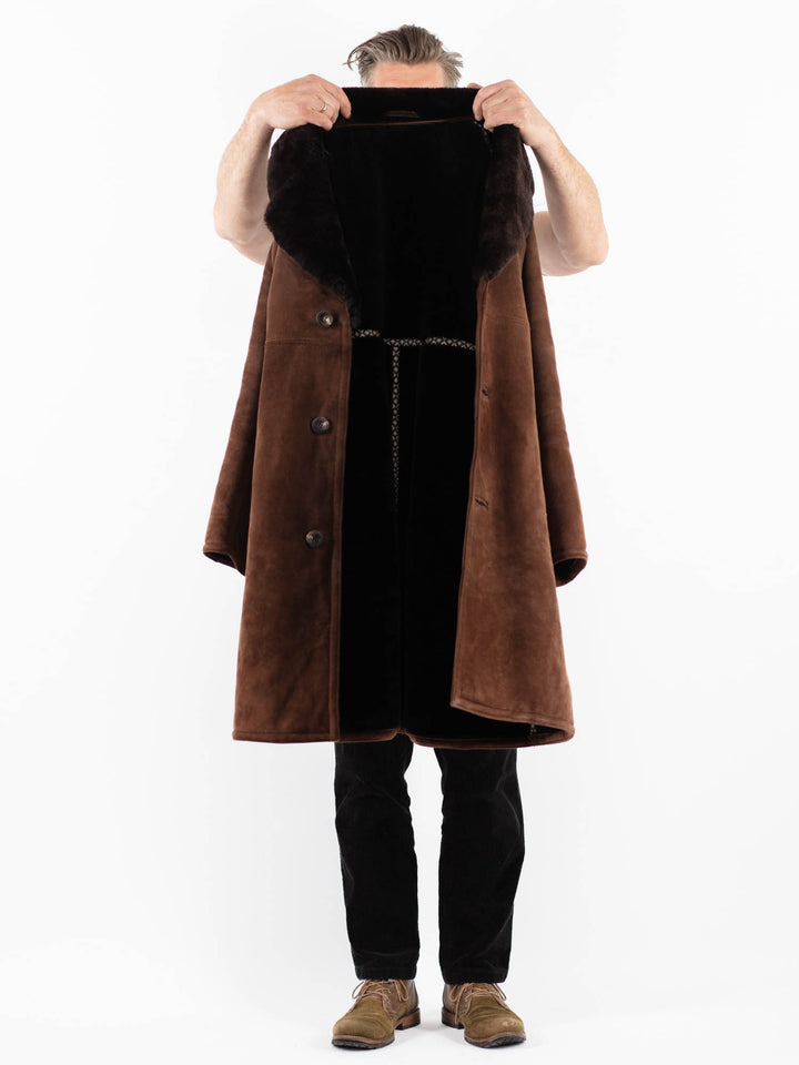 Vintage 70's Men Sheepskin Shearling Coat in BrownZ1885