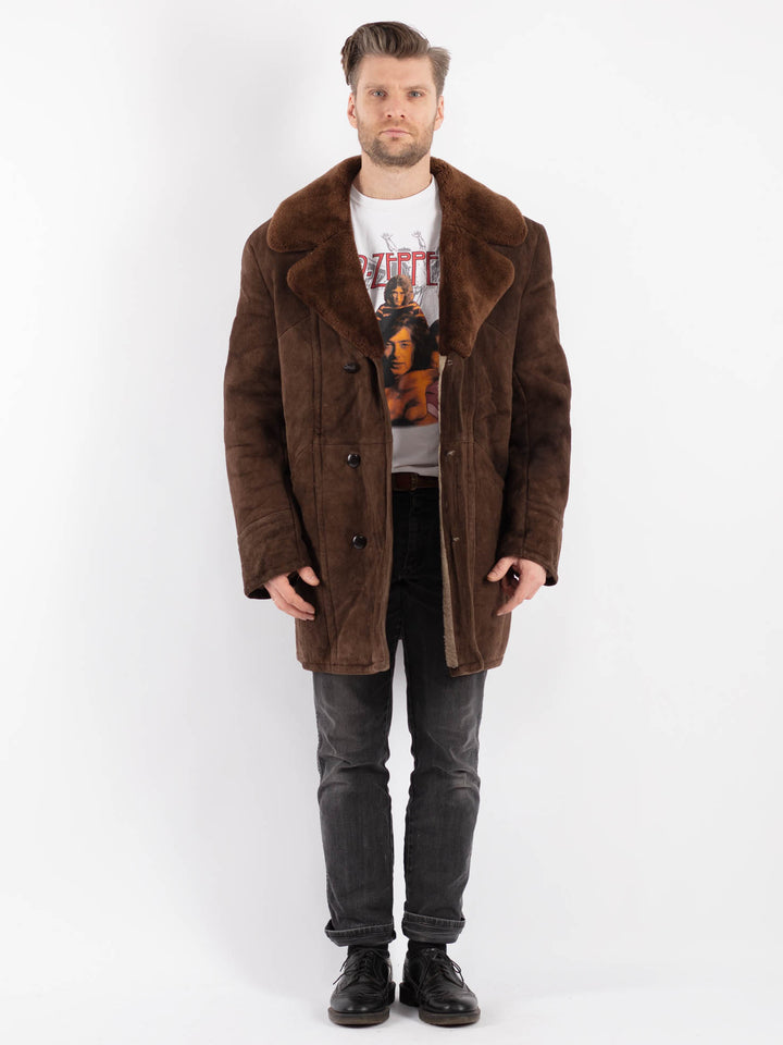 Vintage 70's Men Sheepskin Coat in BrownZ455