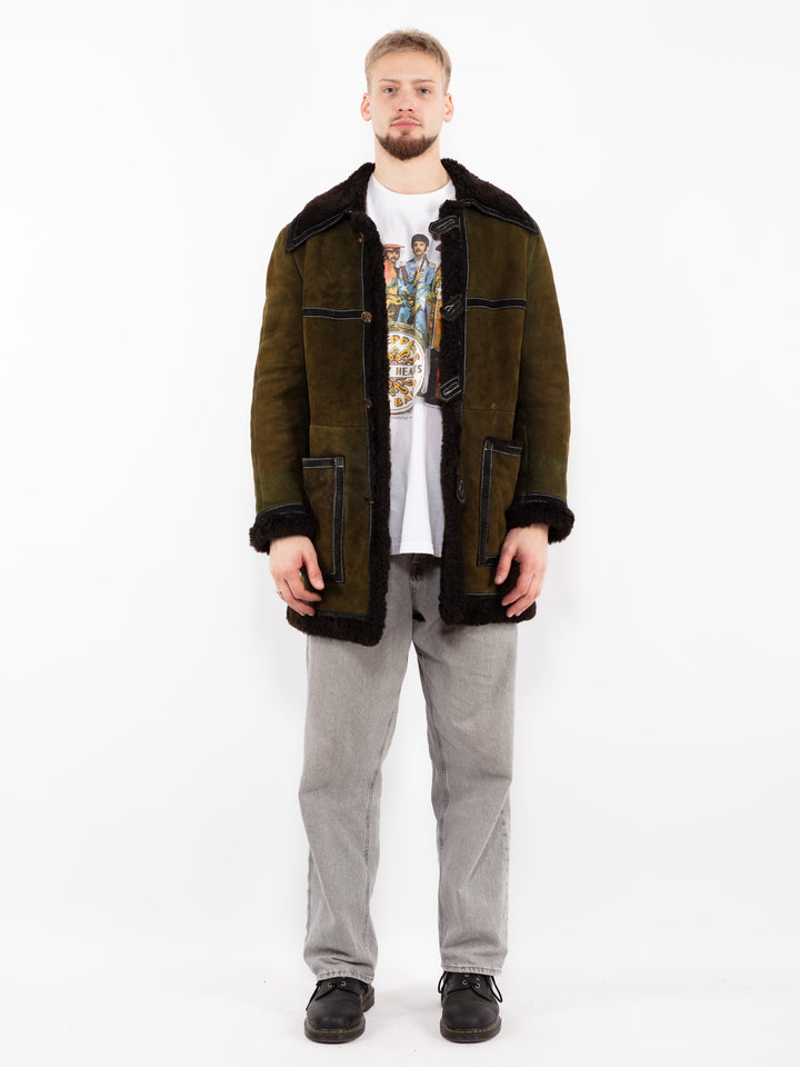 Vintage 70's Men Sheepskin Coat in Green