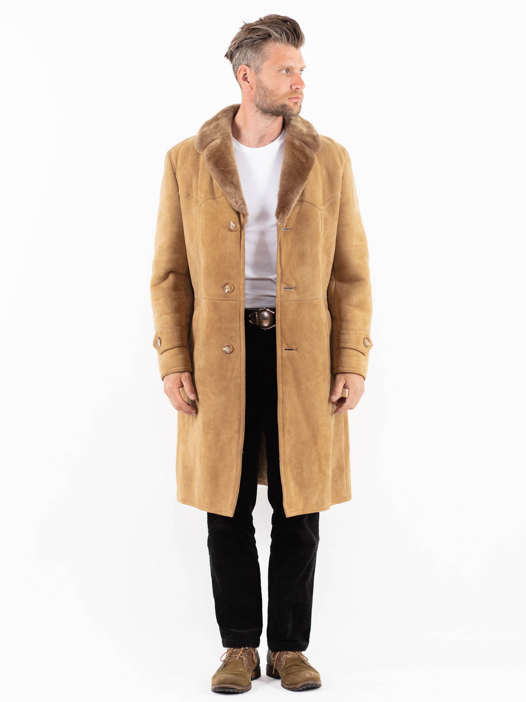 Vintage 70's Men Sheepskin Coat in BeigeZ1893