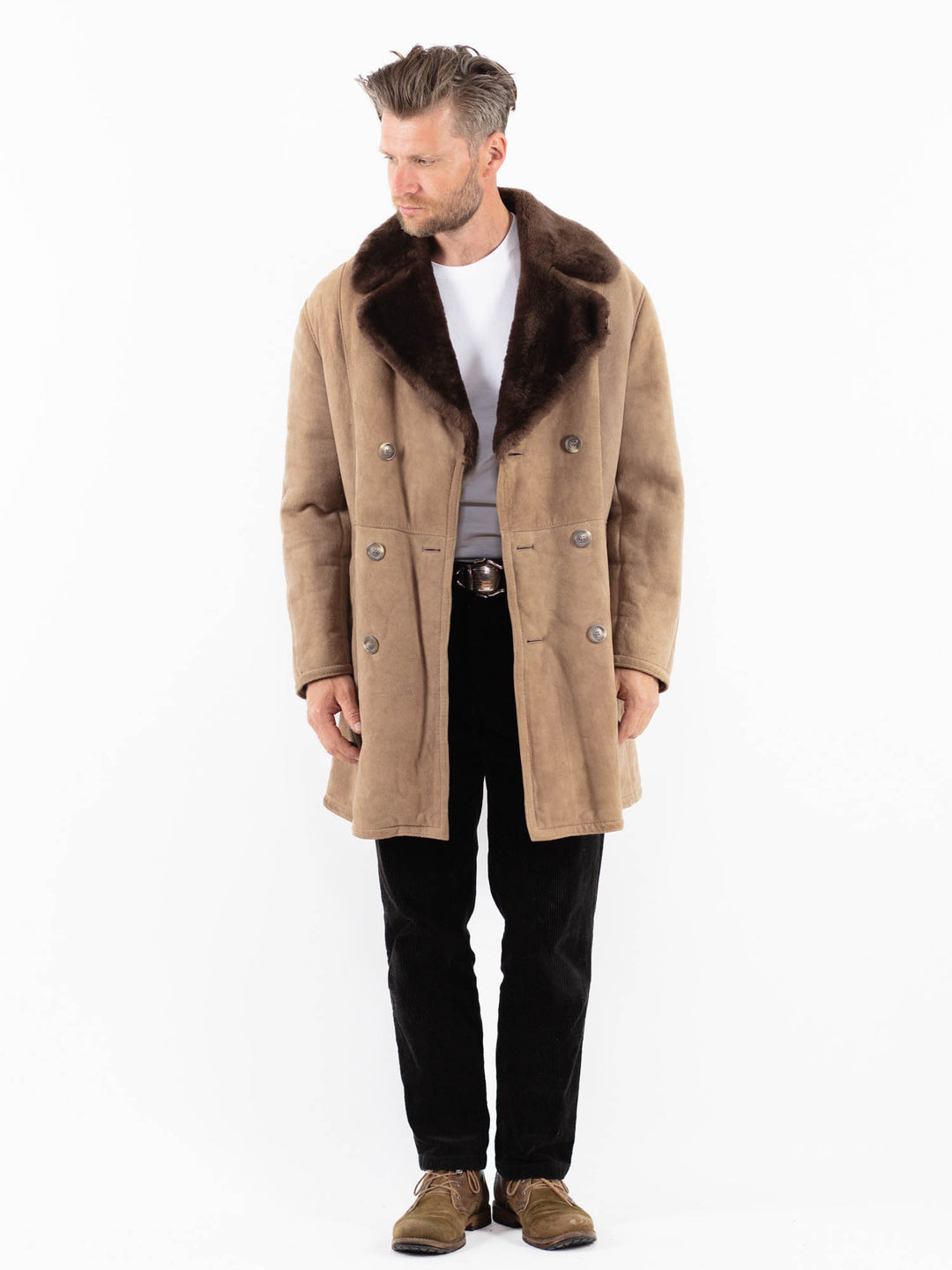 Vintage 70's Men Sheepskin Coat in BeigeZ1899