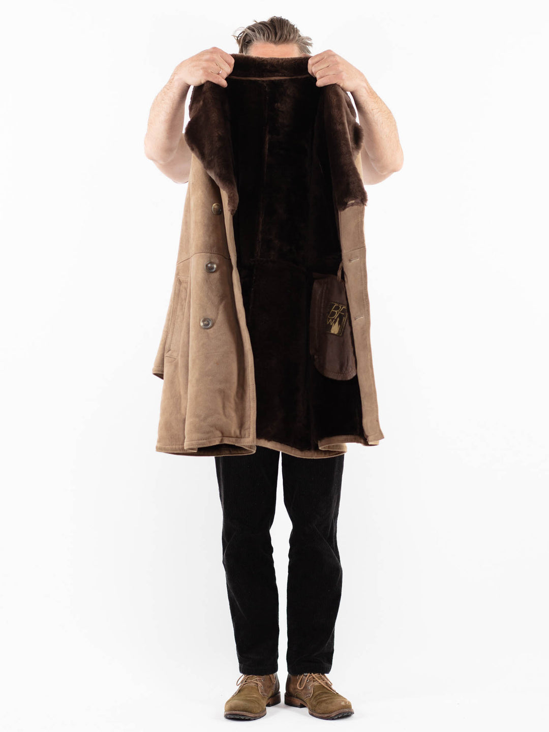 Vintage 70's Men Sheepskin Coat in BeigeZ1899