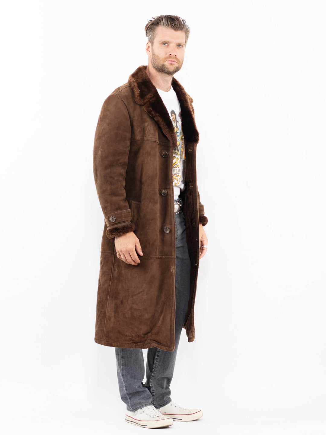 Vintage 70's Men Sheepskin Coat in BrownZ1998