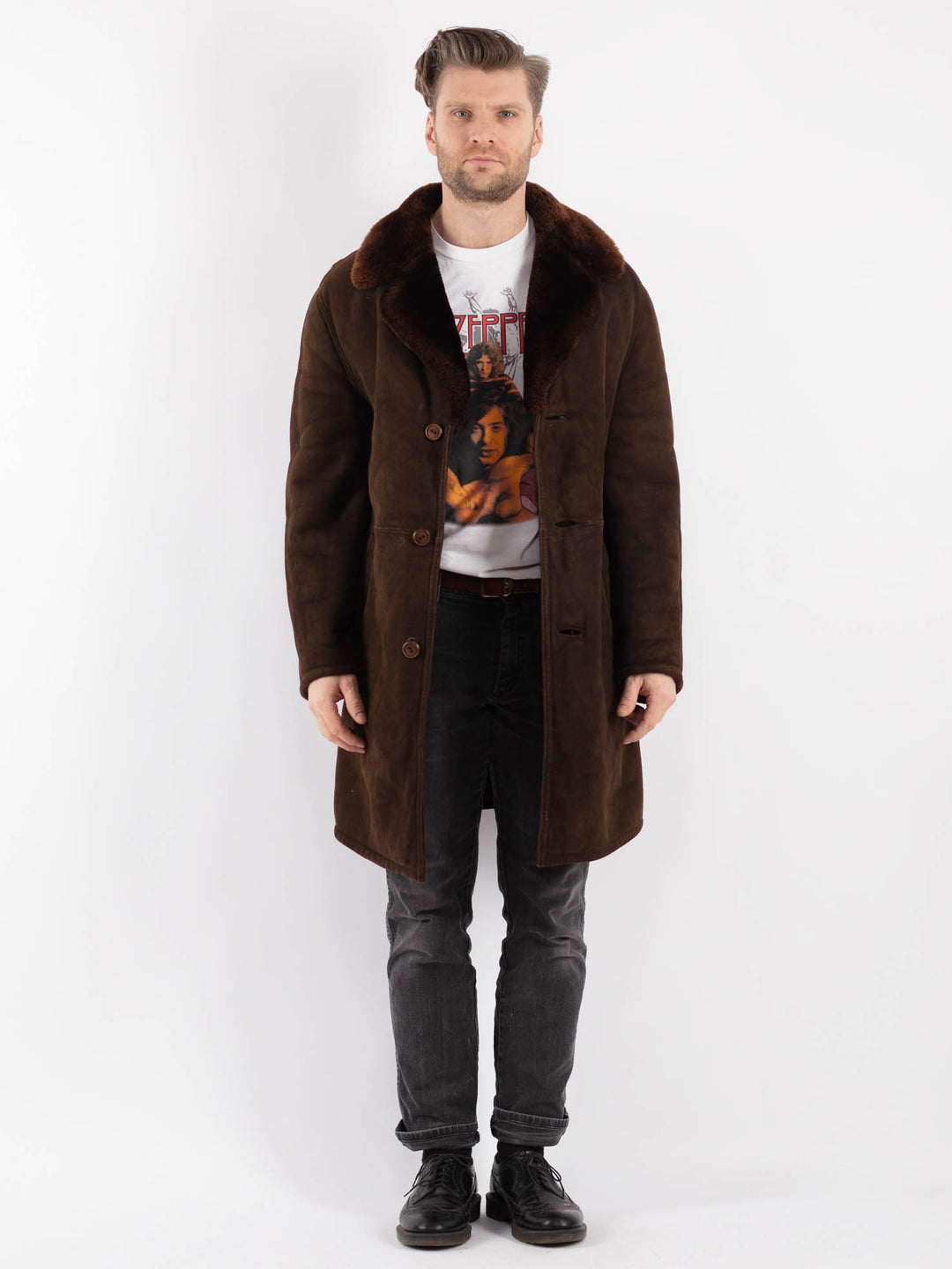 Vintage 70's Men Sheepskin Coat in BrownZ461
