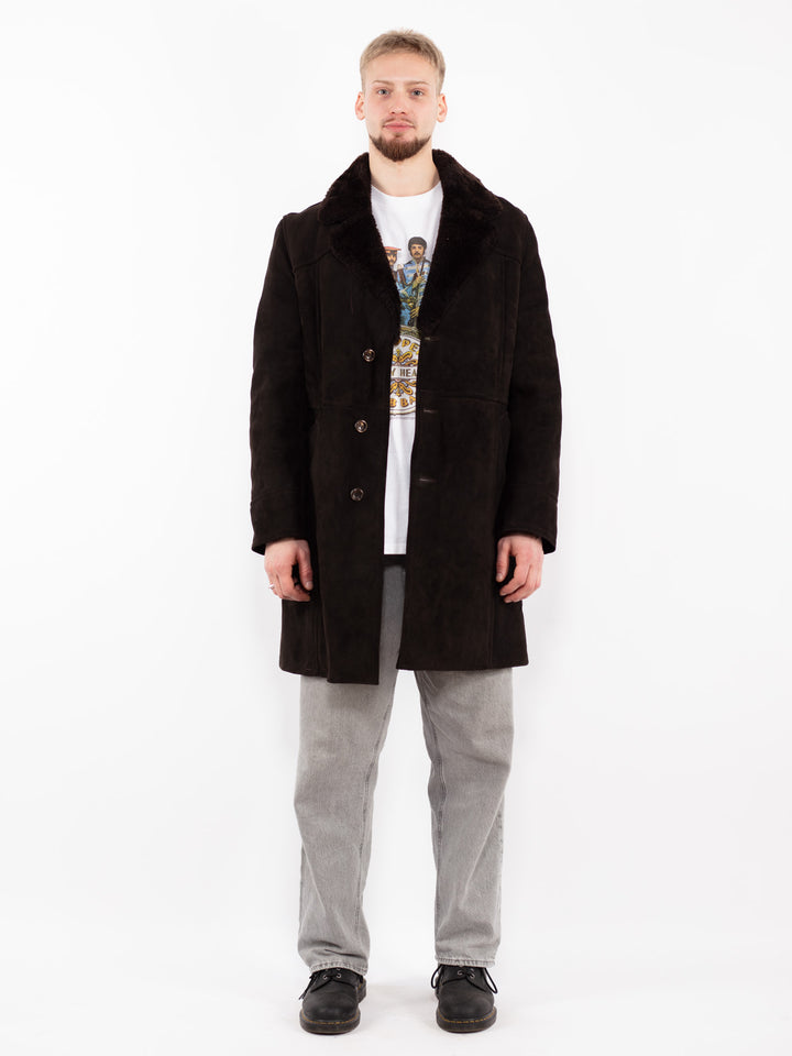 Vintage 70's Men Sheepskin Coat in Dark Brown