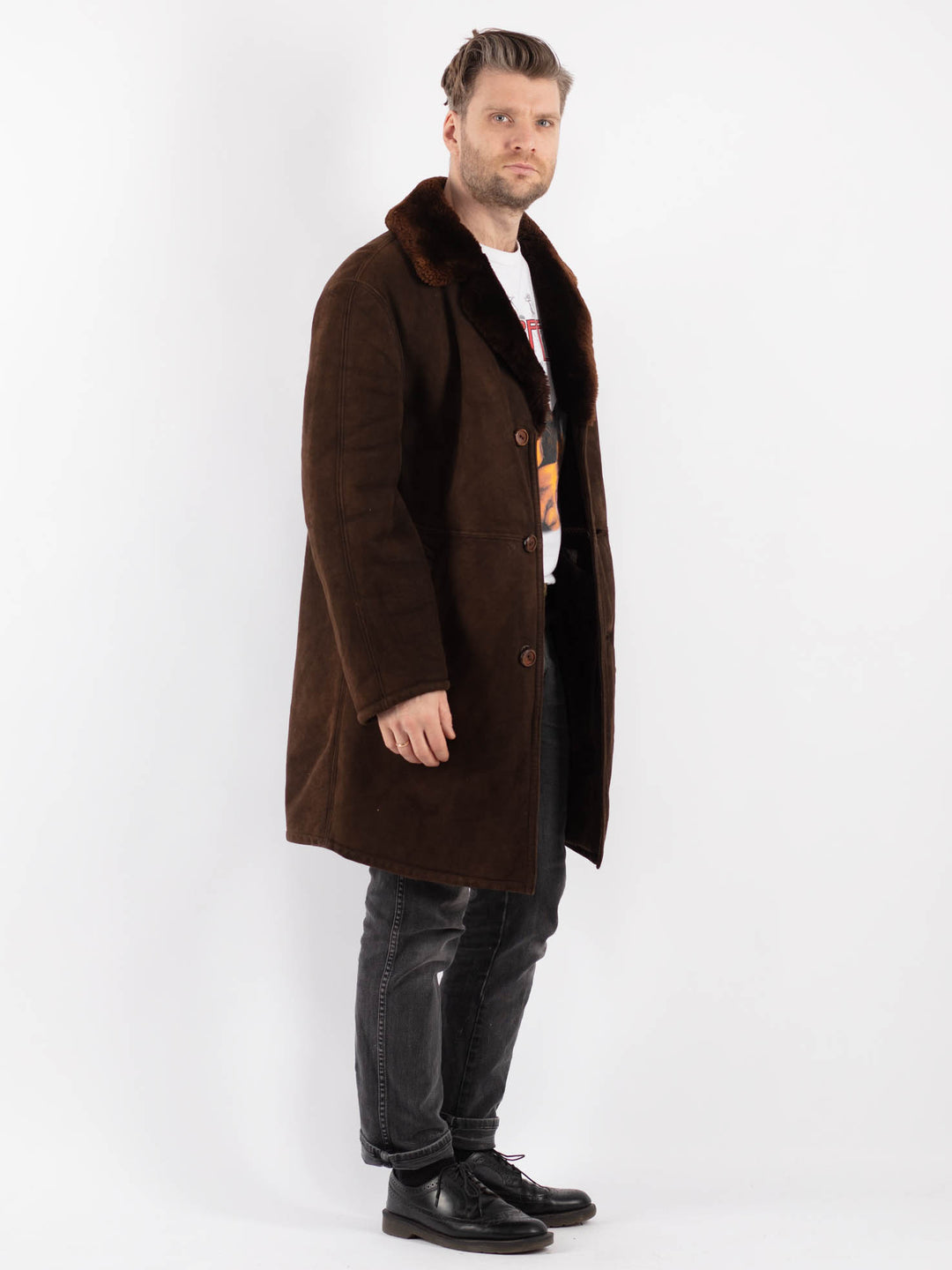 Vintage 70's Men Sheepskin Coat in BrownZ461