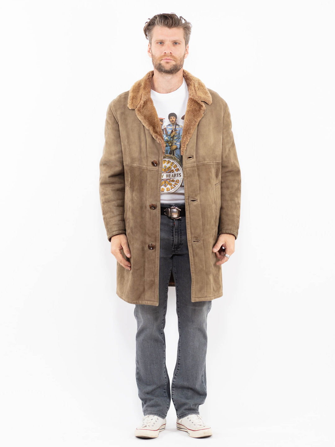 Vintage 70's Men Sheepskin Coat in BeigeZ1999