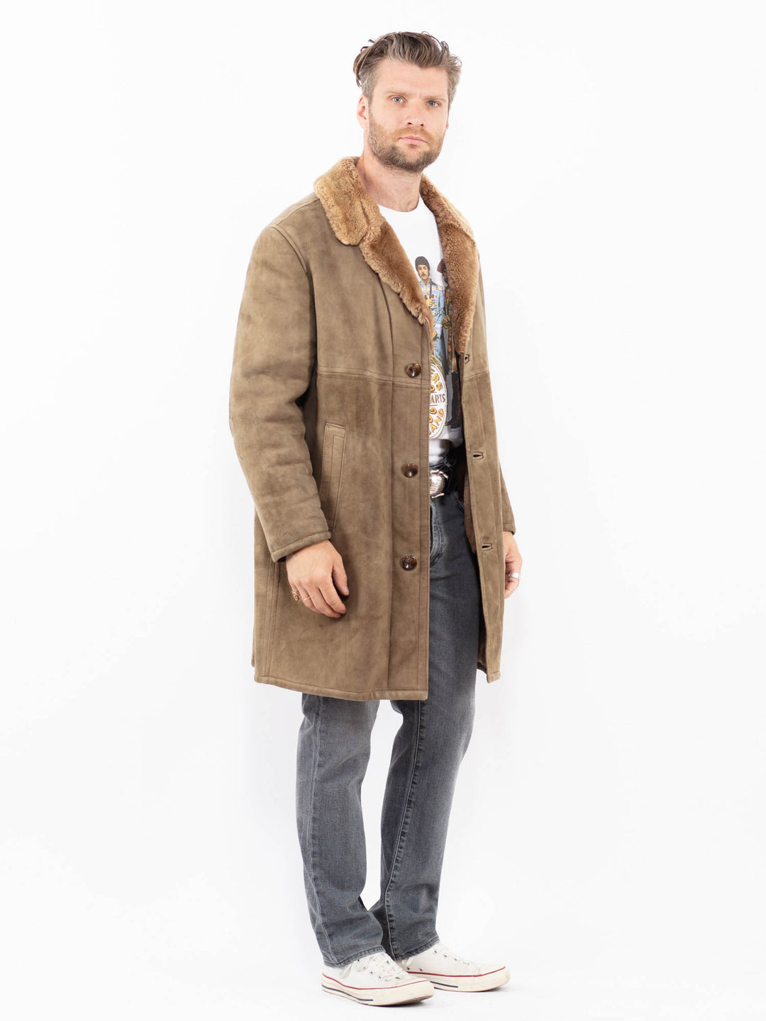 Vintage 70's Men Sheepskin Coat in BeigeZ1999