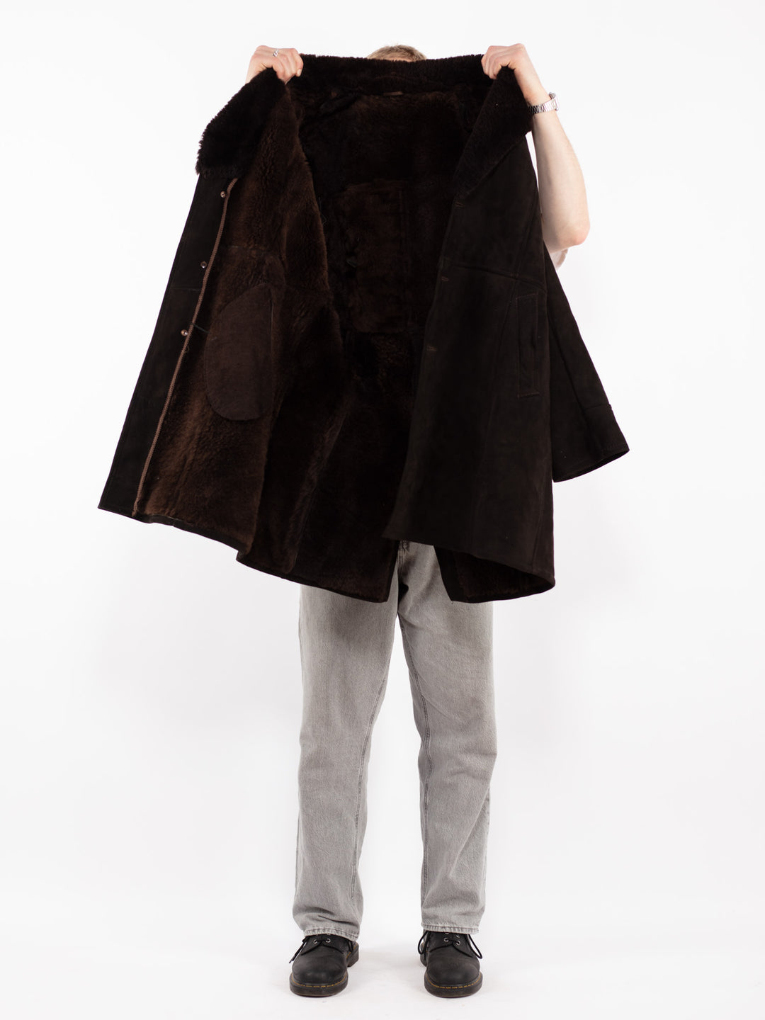 Vintage 70's Men Sheepskin Coat in Dark Brown