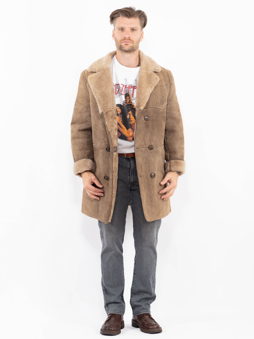 Vintage 70's Men Sheepskin Coat in BeigeZ2125