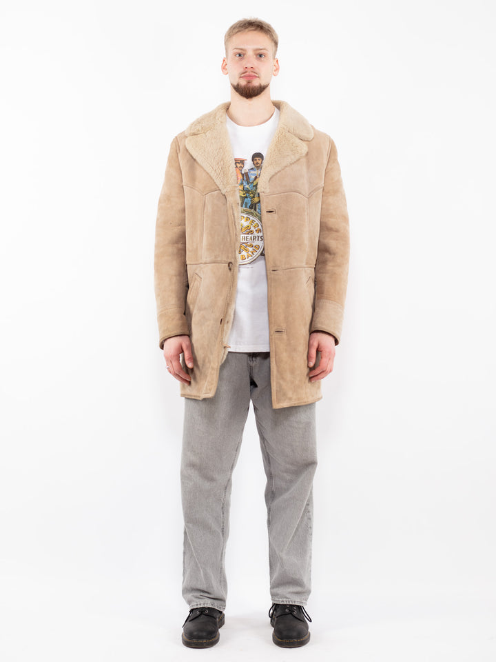 Vintage 70's Men Sheepskin Coat in Beige