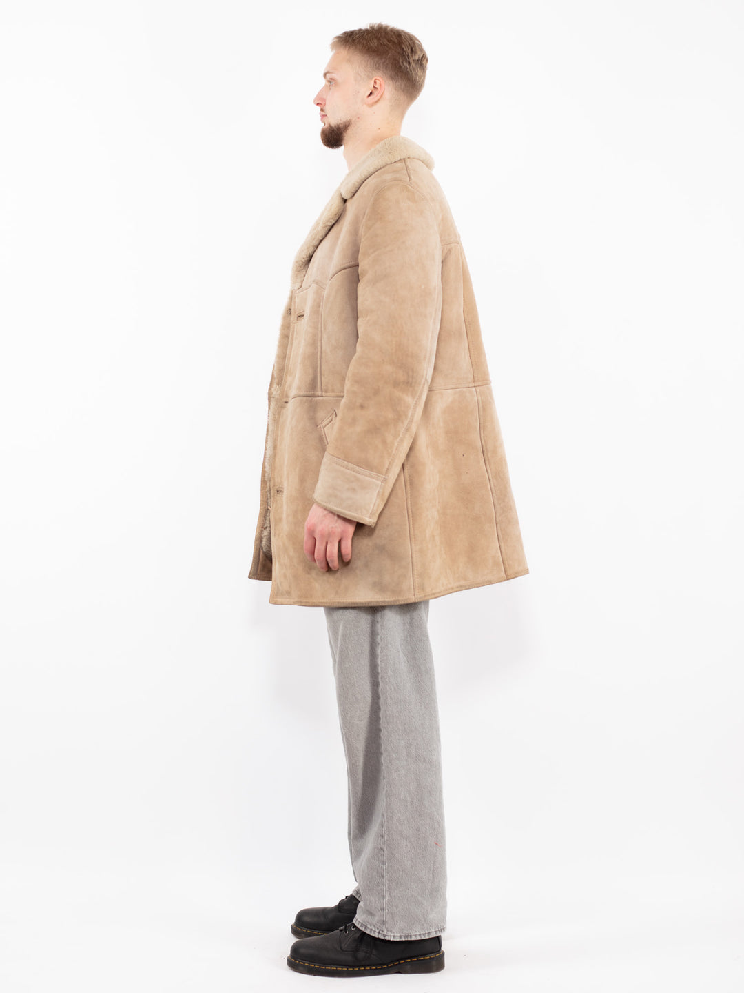 Vintage 70's Men Sheepskin Coat in Beige